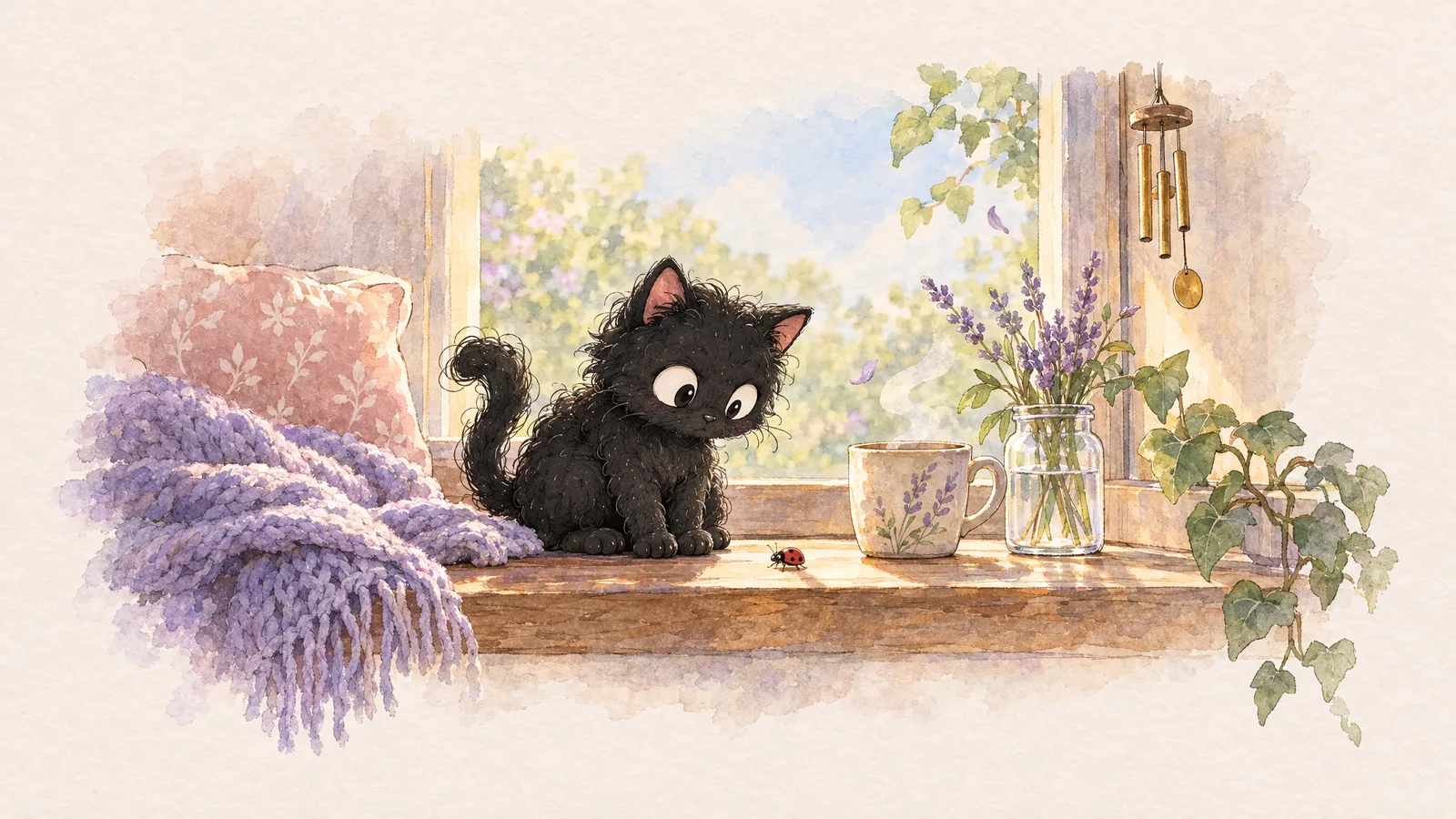 Mochi the black cat, 5·4·3·2·1 grounding.