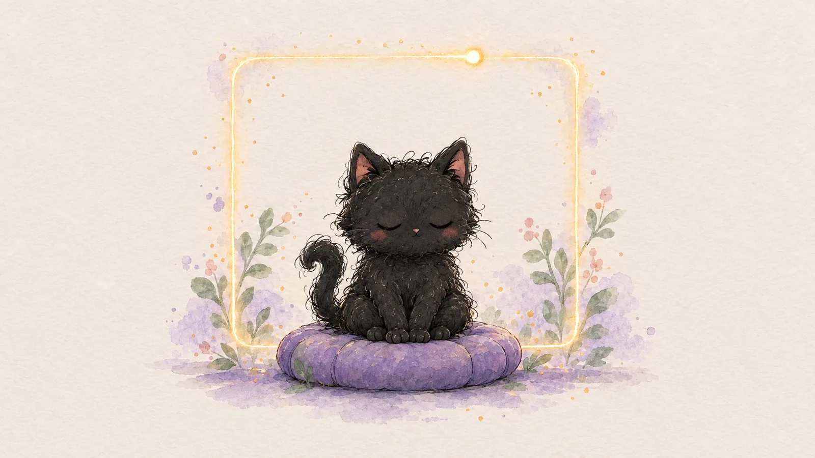 Mochi the black cat, box breathing.