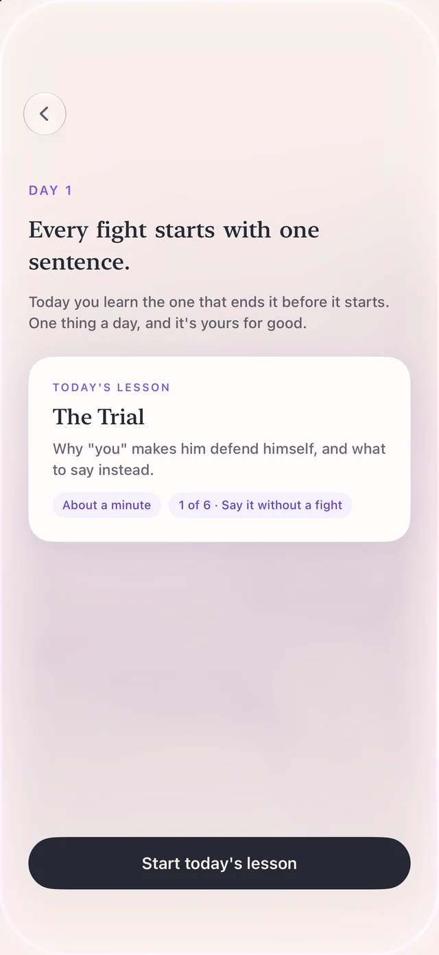 Day 1: every fight starts with one sentence. Today's lesson, The Trial, about a minute.
